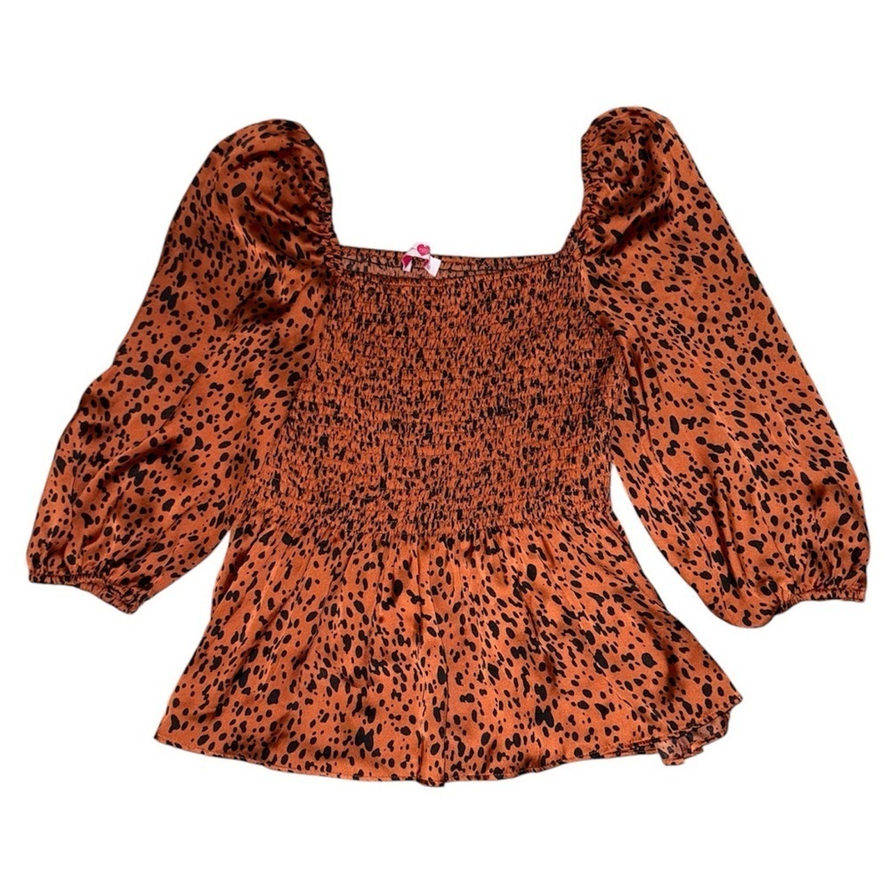 Buddy love brown black leopard print puff sleeve blouse women’s size small